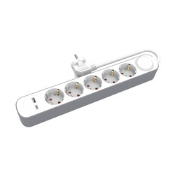 Cablu prelungitor permanent cu mufă cu 3 ori și întrerupător și prize USB A, USB C, 5m, SCHUKO PS-370SWS+USBA+USBC/5 E