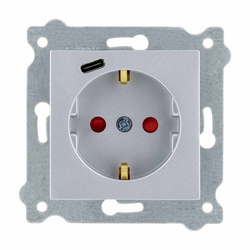 Priză cu împământare Schuko 2P+E + Tip C Argintiu 274/10E EXEN