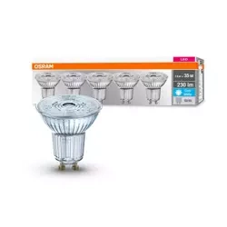 Set 5x Becuri LED BASE PAR16 GU10 2,6W =35W 4000K 230lm 36st Osram