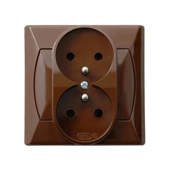 Priză dublă cu împământare maro Ospel Akcent GP-2AZ/24