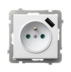 Priză unică cu împământare cu obturatoare de circuit de curent, cu încărcător USBbialy Ospel Sonata GP-1RZPUSB/m/00