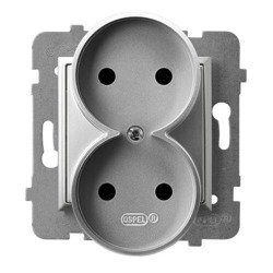 Priză dublă  argintiu Ospel Aria GP-2UR/m/18