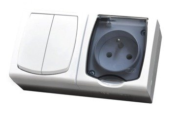 Set Comutator sfeșnic două părți + Priză unică capac transparent alb Ospel Madera ZH-Nl2G/00/d