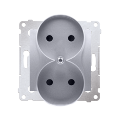 Simon 54 Premium Priză dublă, argintie, fără împământare, terminale cu șuruburi, cu protecție, DG2MZ.01/43