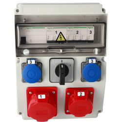 Tablou de distribuție pentru clădiri echipat ASTAT 393 Plus IP65 32A/5P, 16A/5P, 2x230V SCHUKO IP44 IK08, 0-1(32A), întrerupătoare Schneider
