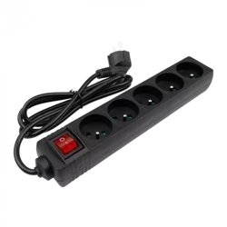 Cablu prelungitor 5 prize 1,5m împământat cu comutator negru Eco Light