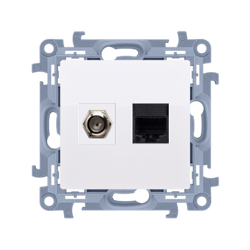 Priză TV tip F + Priză rețea RJ45 cat.5e (modul) albă Simon 10