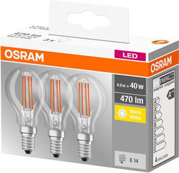 Set 3x Becuri LED P40 Filament E14 4W =40W 2700K 470lm Osram