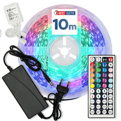 Set bandă LED VICTORY-10 RGB 24V 10W/m 800lm/m IP20 controler, sursă de alimentare și telecomandă, rolă 10 m | HOROZ