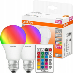 Set 2x Becuri LED E27 9W 2700K RGBW cald reglabil z telecomandă, Osram