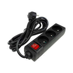 Cablu prelungitor 3 prize 3m cu împământare și comutator negru Eco Light