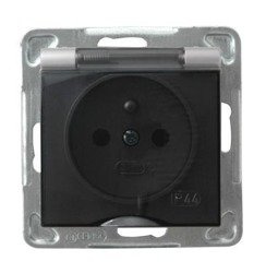 Priză rezistentă la stropire împământare IP-44 capac transparent argintiu Ospel Impresja GPH-1YZ/m/18/d