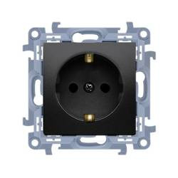 Priză electrică simplă cu împământare Schuko (modul) 16A 250V negru mat Simon 10