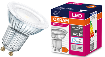 Bec LED VALUE PAR16 Glass 80 120° 6,9W 6500K GU10 Osram