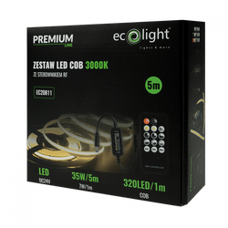 LED 320 COB 24V 7W/m 3000K 5m set de bandă + controler RF + sursă de alimentare IP20 Eco Light