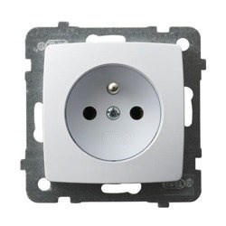 Priză simplă albă cu împământare Ospel Karo GP-1SZ/m/00