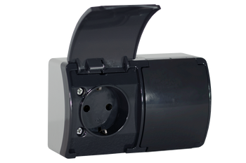 Priză dublă etanșă cu împământare Schuko, cu capac antracit, IP44, gri–antracit KOALA 182-09 ViPlast