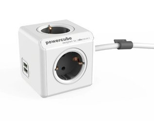 PowerCube Cub USB extins 3 m, Tip F Schuko, 2x USB gri Allocacoc