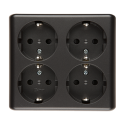 Priză cvadruplă Schuko cu montaj la suprafață și cu protecție pentru circuitele de curent versiune scandinavă 16A, 250V~, terminale cu șurub antracit Kontakt Simon EGSZ4NZ/48