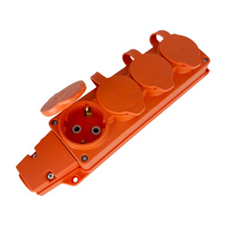 Priză din cauciuc cvadruplă Schuko IP54 portocalie | 221.000.401 | HOROZ