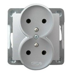 Priză dublă cu împământare argintiu Ospel Impresja GP-2YRZ/m/18