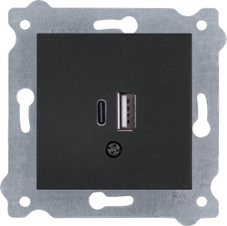 Priză dublă de încărcare USB Tip C + Tip A, negru metalizat 277/14E EXEN