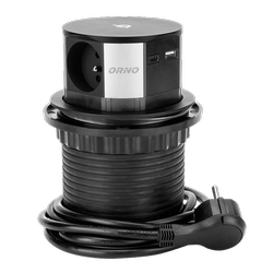 Priză de mobilă Ø10cm extensibilă de pe blat cu încărcător inductiv, încărcător USB și cablu de 1,5 m, 3x2P+Z, Qi 1.2.4 max. 10W, 2xUSB QC 3.0