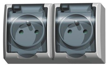 Priză dublă cu împământare cu obturatoare de circuit de curent capac transparent alb Ospel Fala GNH-2HZP/00/d