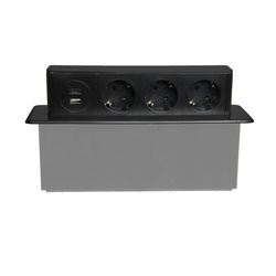 Priză încorporată pentru mobilier 3x230V tip SCHUKO, 1xUSB A, 1xUSB C Plastrol W-72015