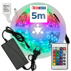 Set bandă LED VICTORY-5 RGB 12V 10W/m 800lm/m IP20 controler, sursă de alimentare și telecomandă, rolă 5 m | HOROZ