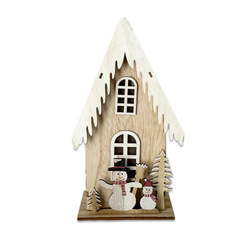 Casă din lemn cu oameni de zăpadă 28cm 2xAA