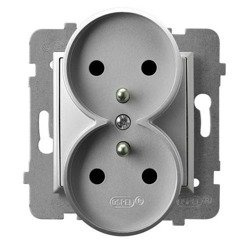 Priză dublă cu împământare argintiu Ospel Aria GP-2URZ/m/18