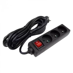 Cablu prelungitor cu 3 prize de 5m împământat cu întrerupător negru Eco Light