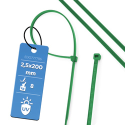 Colier de cablu 2,5x200 verde UV (100 buc.) EDO777786 EDO Technic