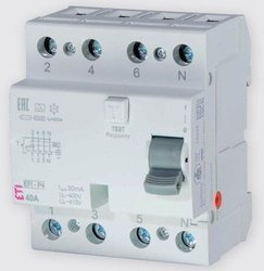 Întrerupător de curent rezidual 4P 40A 0,03mA AC tip 6kA 002061652 ETI
