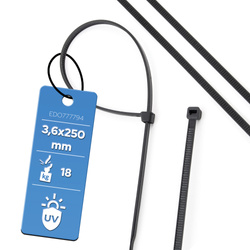 Colier de cablu 3,6x250 negru rezistent la UV (100 buc.) EDO777794 EDO Technic