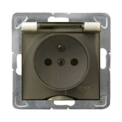 Priză rezistentă la stropire împământare IP-44 capac transparent ecru Ospel Impresja GPH-1YZ/m/27/d
