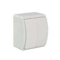 Întrerupător dublu (de tip candelabru) rezistent la stropire, alb, IP44 KOALA 152-01 ViPlast