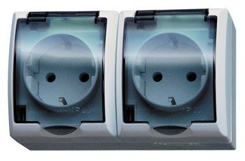 Priză dublă cu împământare schuko capac transparent alb Ospel Fala GNH-2HS/00/d