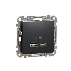 Priză pentru încărcare USB A+c 2 negru, antracit USB tip A, USB tipe C 12 W 2.4 A IP20 SDD114402 Sedna Design Schneider electric