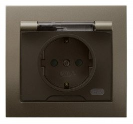 Priză de supratensiune cu împământare schuko IP-44 capac transparent maro metalic Ospel Kier GPH-1WS/52/d