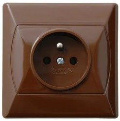 Priză unică cu împământare maro Ospel Akcent GP-1AZ/24