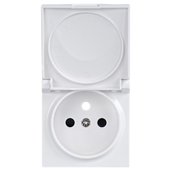 Capac pentru priză simplă cu împământare, cu clapetă IP44, alb, seria ViP ViPlast