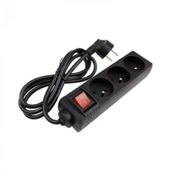 Cablu prelungitor 3 prize 1,5 m cu împământare și comutator negru Eco Light