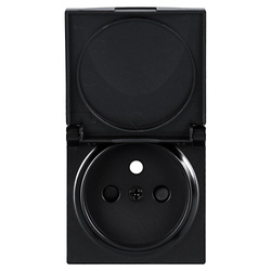 Capac pentru priză simplă cu împământare, cu clapetă IP44, negru, seria ViP ViPlast