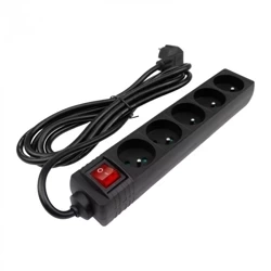 Cablu prelungitor 5 prize 3m împământat cu comutator negru Eco Light