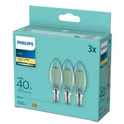 Set de 3 becuri LED E14 4,3W =40W 2700K cald 470lm tip candelă B35 filament Philips