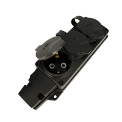 Priză triplă din cauciuc Schuko IP54 neagră | 220.000.301 | HOROZ