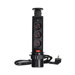 Priză pentru mobilă Ø6cm extensibilă de pe masa de masă cu încuietoare și cablu de 1,8m, 3x2P+Z, negru