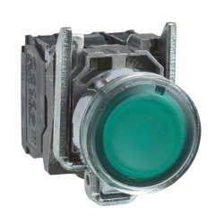 Buton luminos verde, incastrat complet Ø22 cu revenire cu arc 1NO+1NC 24V XB4BW33B5 Schneider